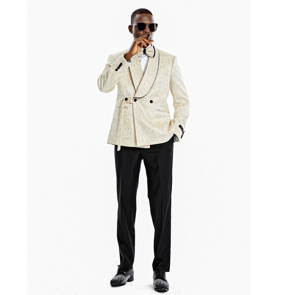 Knot Side Textured Paisley 2pc Tuxedo, Champange - Picture 4 of 5